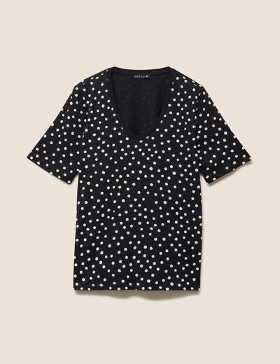 T-shirt droit col v manches courtes noir femme