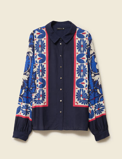 Chemise manches longues fluide bleu femme