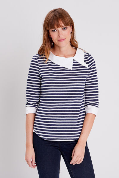 T-shirt manches 3/4 bleu marine femme