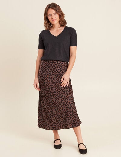 T-shirt col V manches courtes noir femme