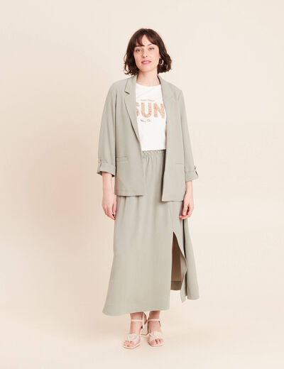 Veste longue droite col tailleur vert clair femme