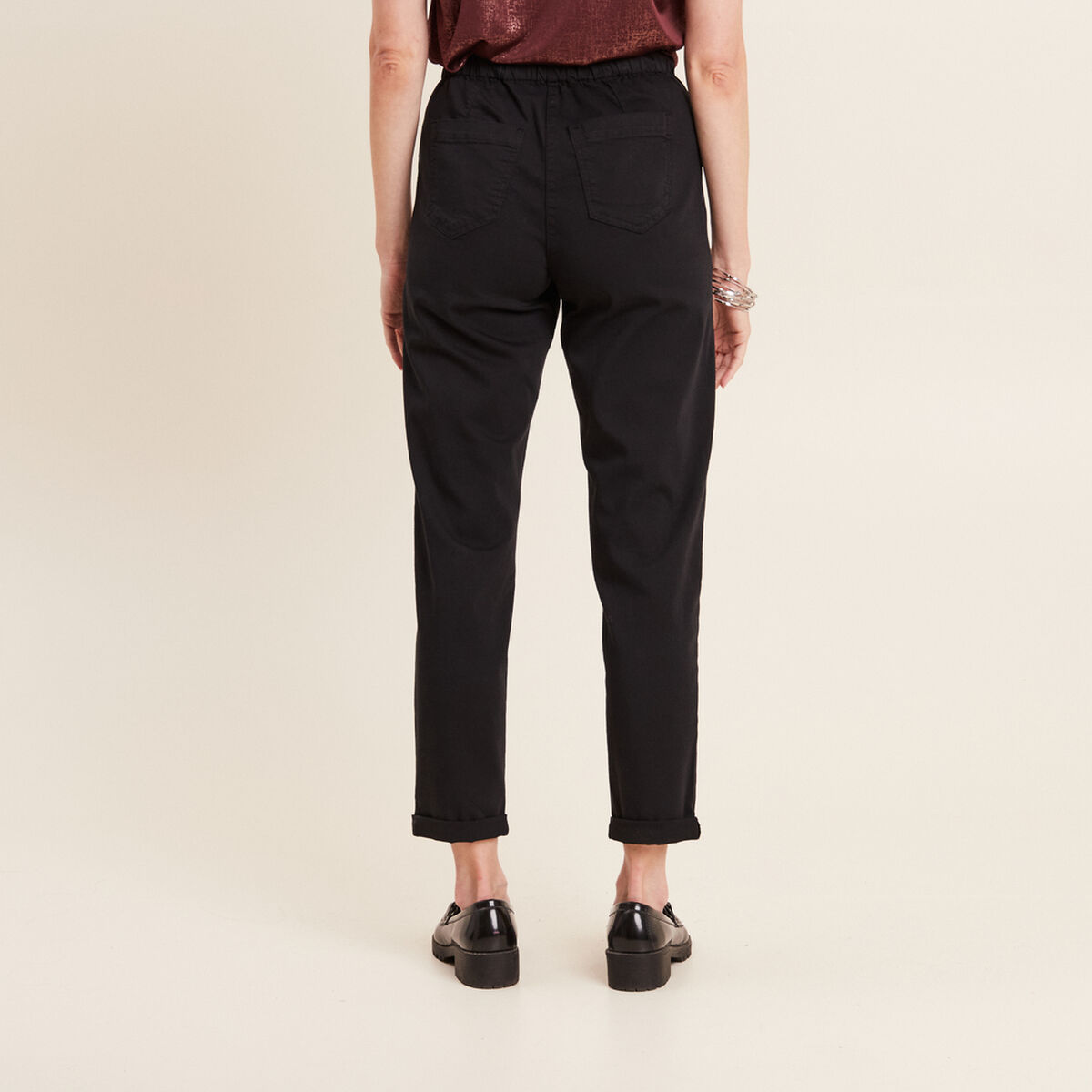 Pantalon coupe droite à coulisse noir femme