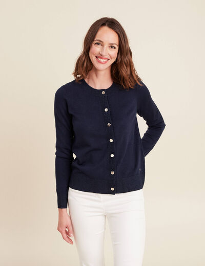 Gilet col rond bleu marine femme