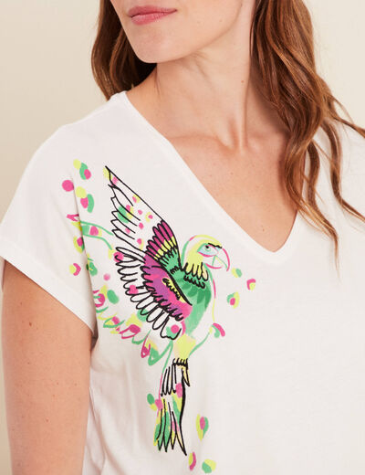 T-shirt col V manches courtes ecru femme