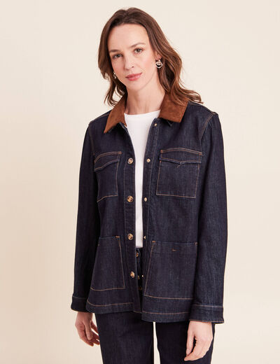 Veste droite &agrave; manches longues denim brut femme