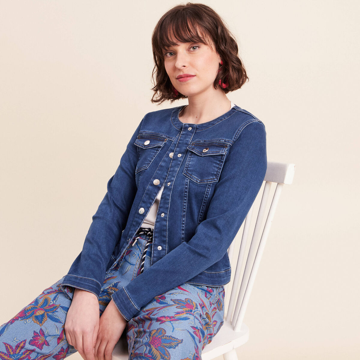 Veste r&eacute;versible cintr&eacute;e en jean bleu femme