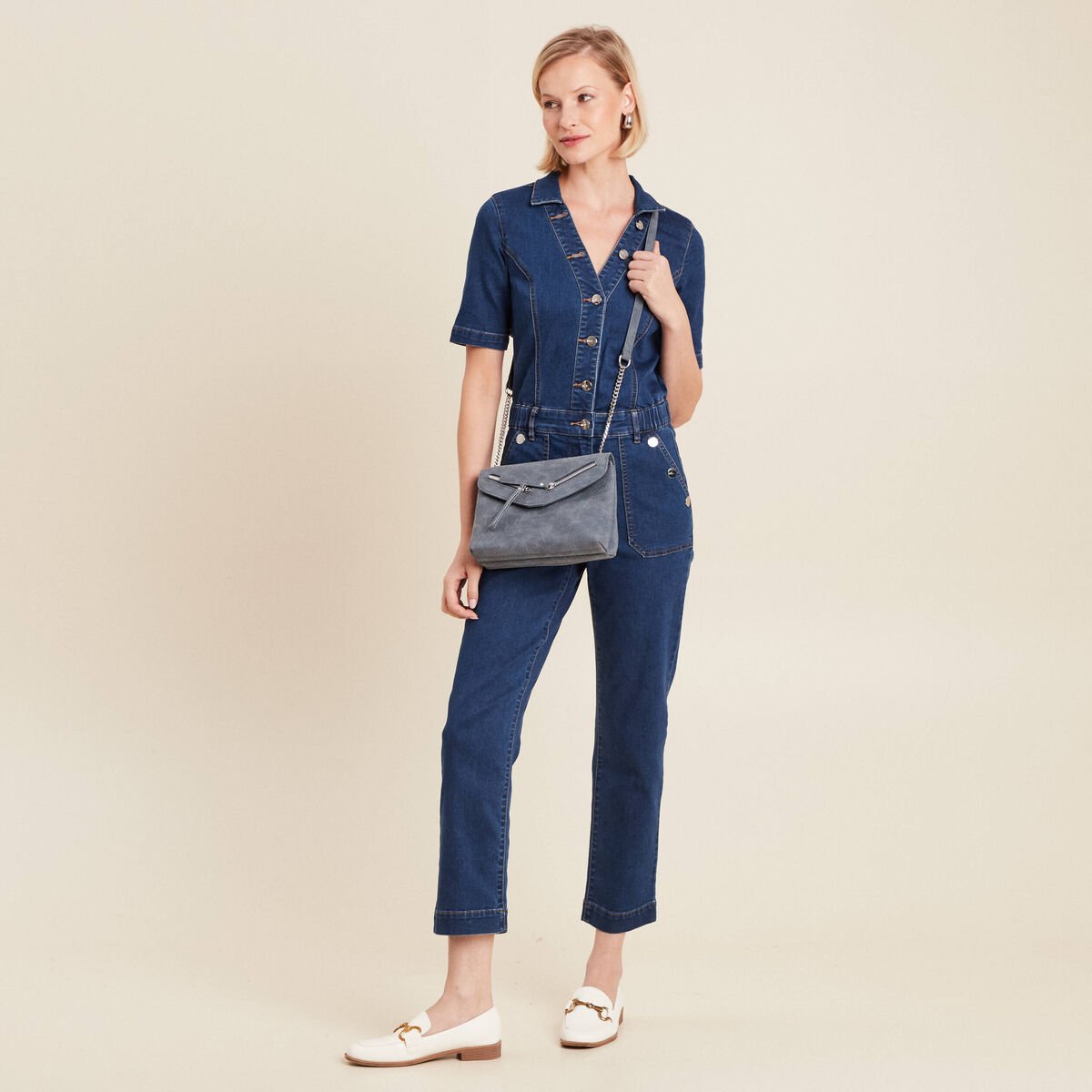 Combinaison pantalon en jean denim stone femme