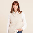 Pull sans manches col boule bouclette creme femme