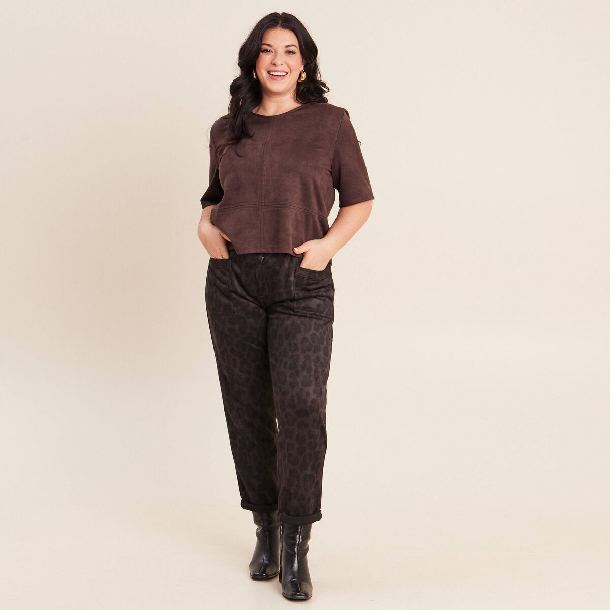 Top en suedine marron fonc&eacute; femme