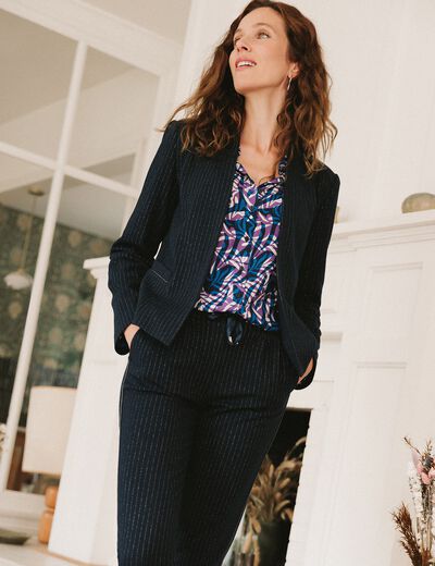 Veste ajustée col châle bleu marine femme