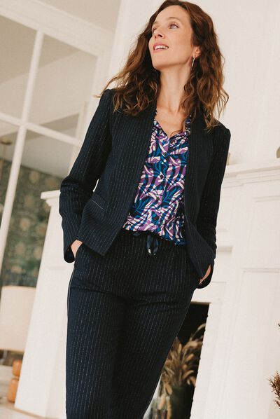 Veste ajustée col châle bleu marine femme