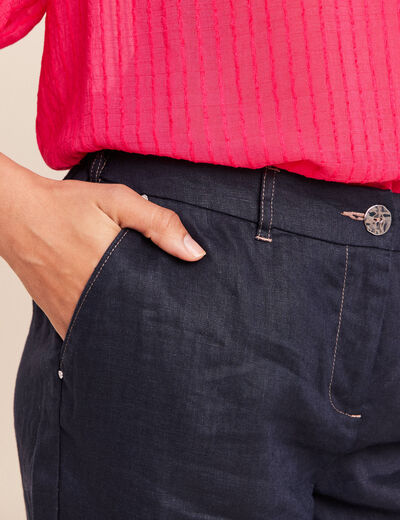 Pantalon large taille standard bleu fonc&eacute; femme