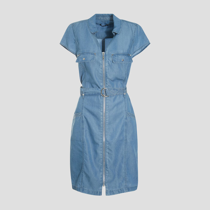 Robe droite zippée en jean denim double stone femme