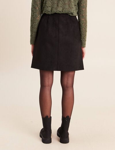 Jupe courte trap&egrave;ze aspect daim noir femme