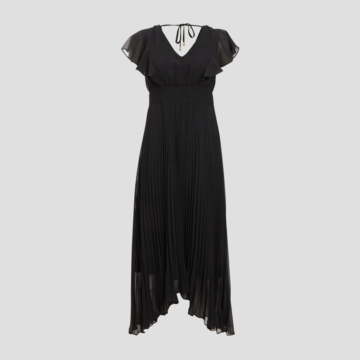 Robe longue &eacute;vas&eacute;e &agrave; volants noir femme