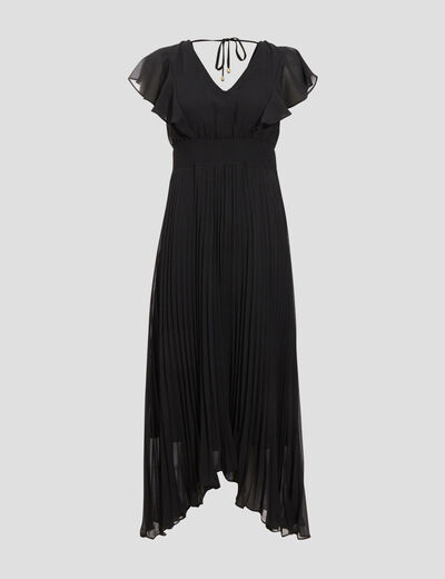 Robe longue évasée à volants noir femme
