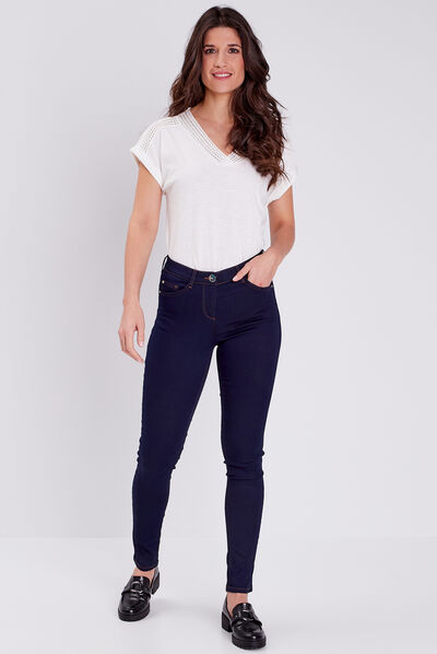 Pantalon léger taille basculée long denim brut femme