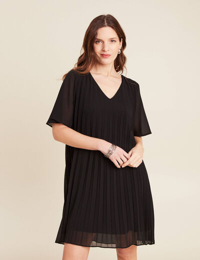 Robe droite plissée noir femme
