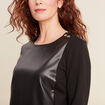 Robe droite détail simili cuir noir femme