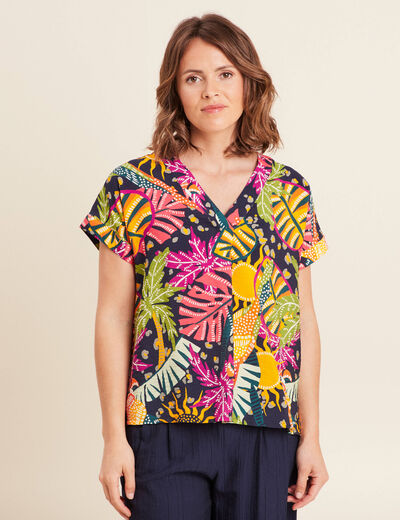 Blouse ample manches courtes multicolore femme