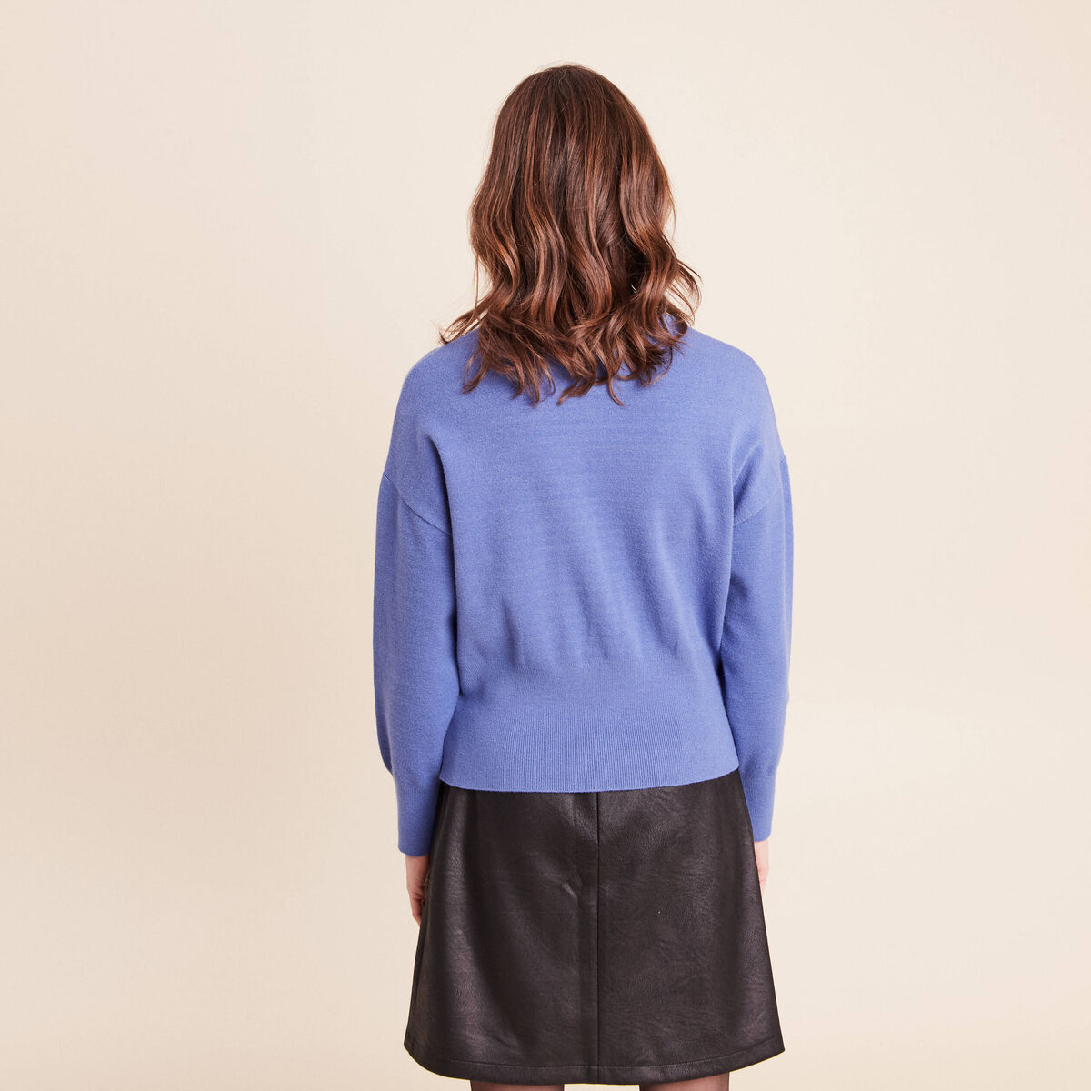 Pull droit col rond manches longues bleu femme