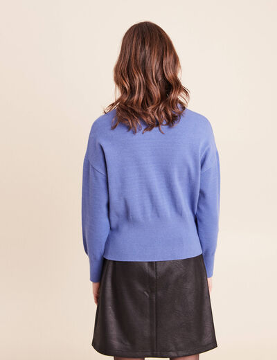 Pull droit col rond manches longues bleu femme