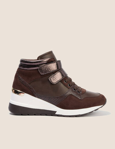 Baskets &agrave; talon compens&eacute; marron fonc&eacute; femme