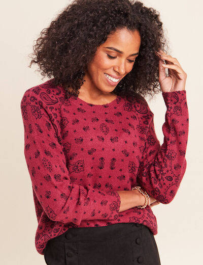 Pull col rond bordeaux femme