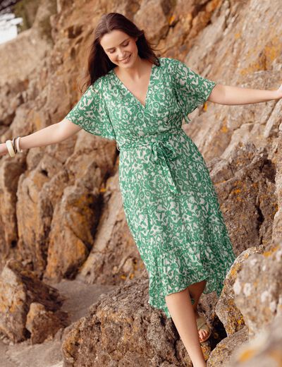 Robe longue évasée fluide vert femme