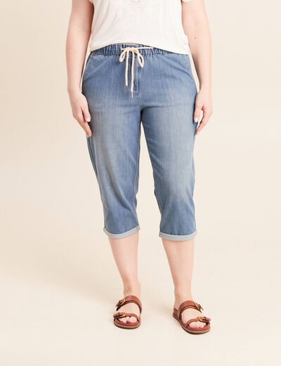 Pantacourt coupe mom denim double stone femme