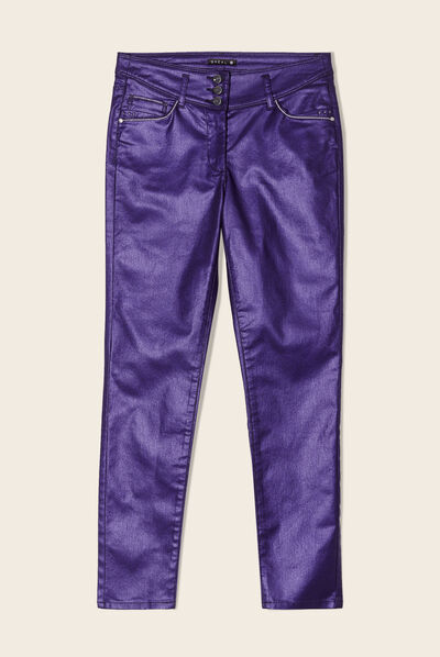 Pantalon ajusté aspect irisé violet foncé femme