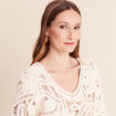 Pull col v manches courtes dentelle ecru femme