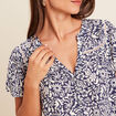 Blouse fluide col V manches courtes bleu femme
