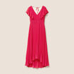 Robe longue &eacute;vas&eacute;e &agrave; volants rose fushia femme