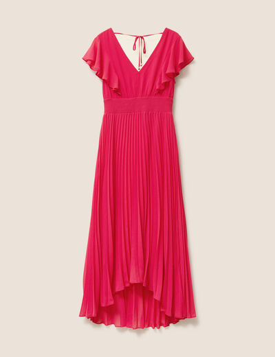 Robe longue &eacute;vas&eacute;e &agrave; volants rose fushia femme