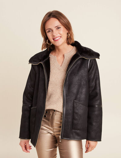 Manteau court zippé noir femme