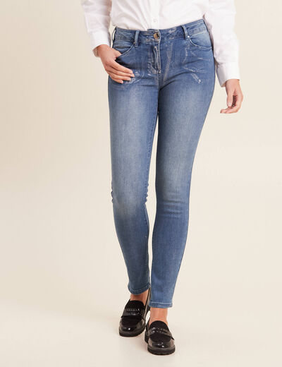 Jean ajusté taille basse denim stone femme