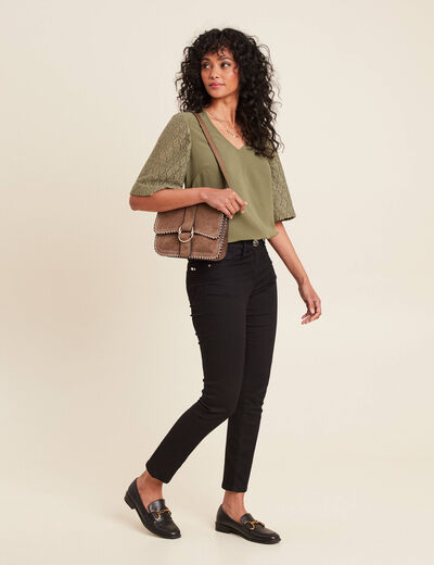 Blouse manches 3/4 vert kaki femme