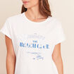 T-shirt col rond manches courtes brod&eacute; ecru femme