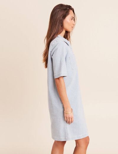 Robe droite courte en jean col chemise bleu femme