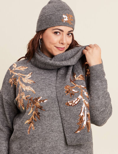 Écharpe avec sequins gris foncé femme