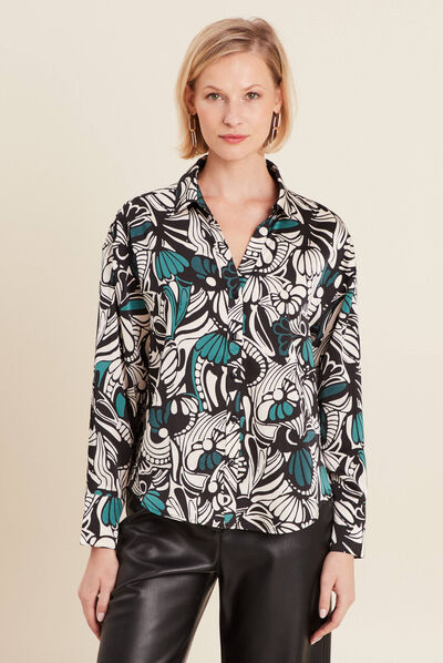 Chemise manches longues satin vert foncé femme