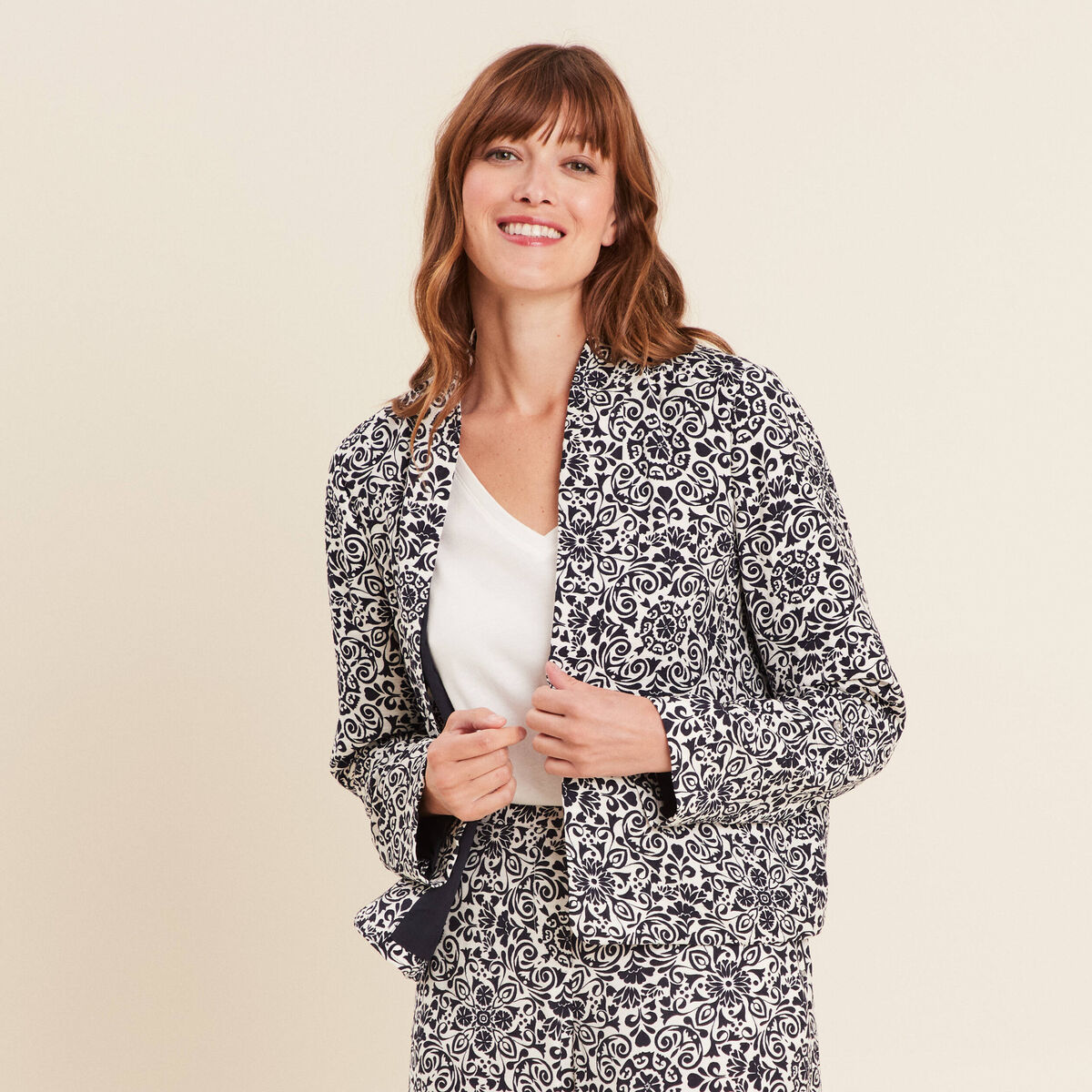 Veste ouverte doublée bleu marine femme
