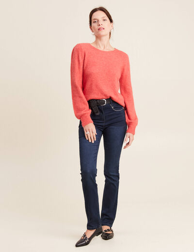 Pull manches longues rouge corail femme