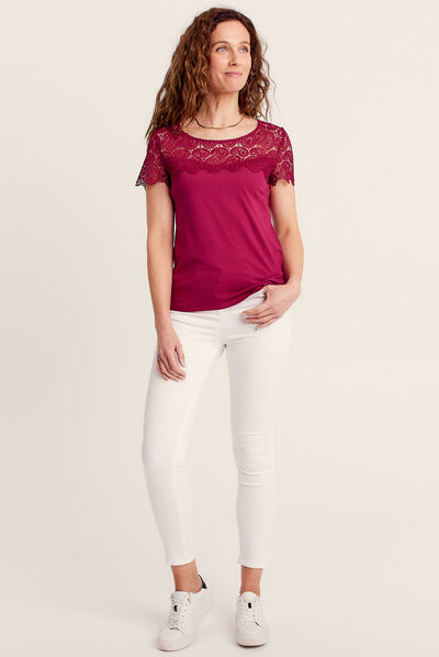 T-shirt manches courtes rouge foncé femme
