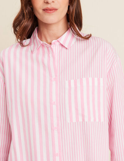 Chemise ample mi-longue en coton rose femme