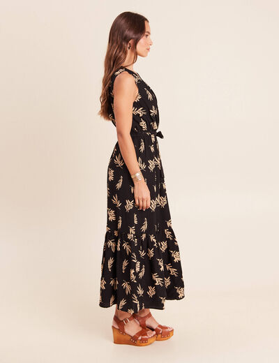Robe longue &eacute;vas&eacute;e col v sans manches noir femme
