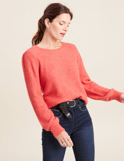 Pull manches longues rouge corail femme