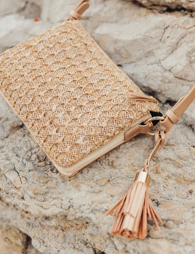 Sac pochette tressé ecru femme