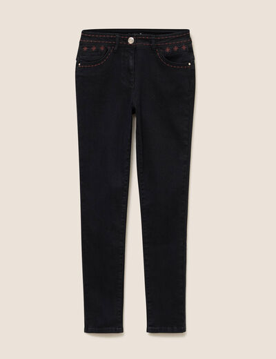 Jean coupe ajust&eacute;e avec broderie noir femme